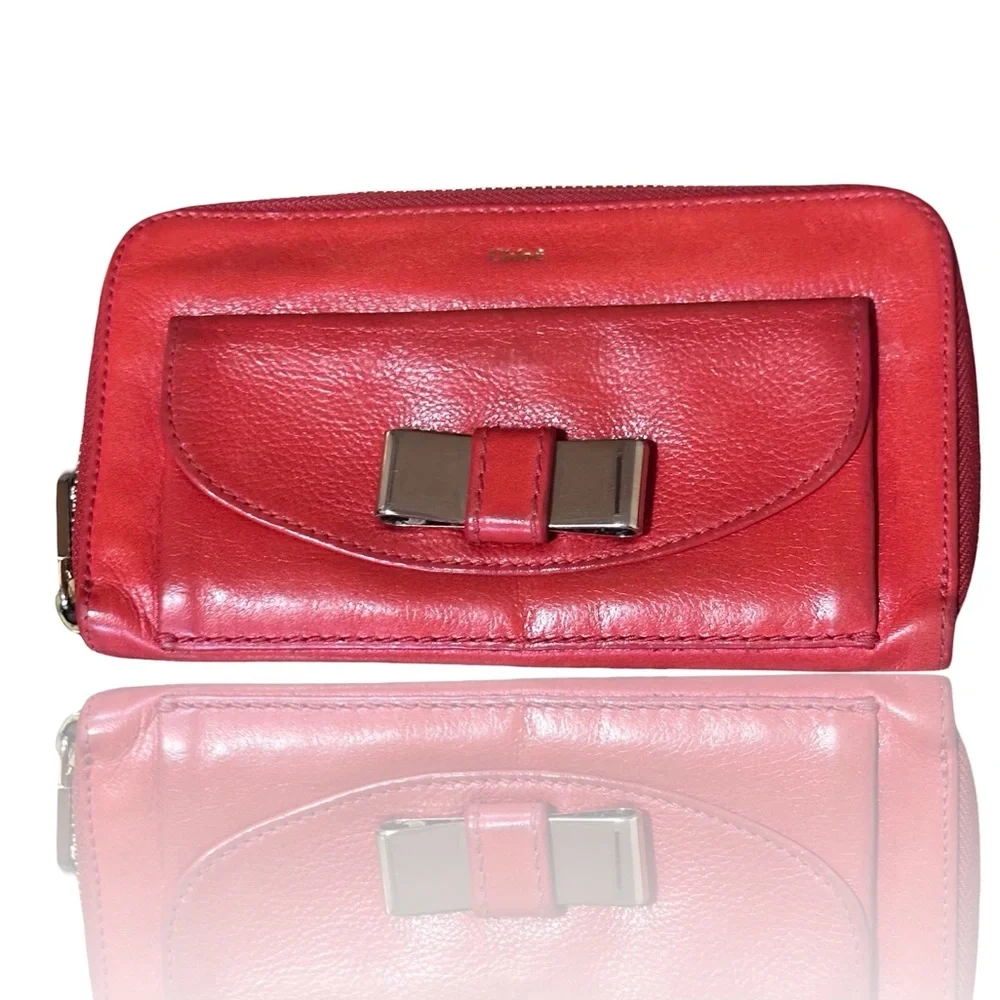 Chloe Wallet ❤️ COA Lily Ribbon Wallet in Bright Red Soft Pebbled Leather